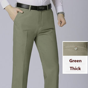 Spring Autumn Middle-aged Casual Trousers Men's Straight Slacks High Waists Dad's Thin Thick Breathable Cotton Male Suit Pants