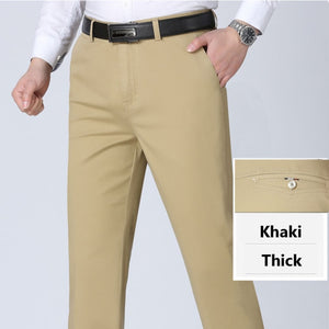 Spring Autumn Middle-aged Casual Trousers Men's Straight Slacks High Waists Dad's Thin Thick Breathable Cotton Male Suit Pants