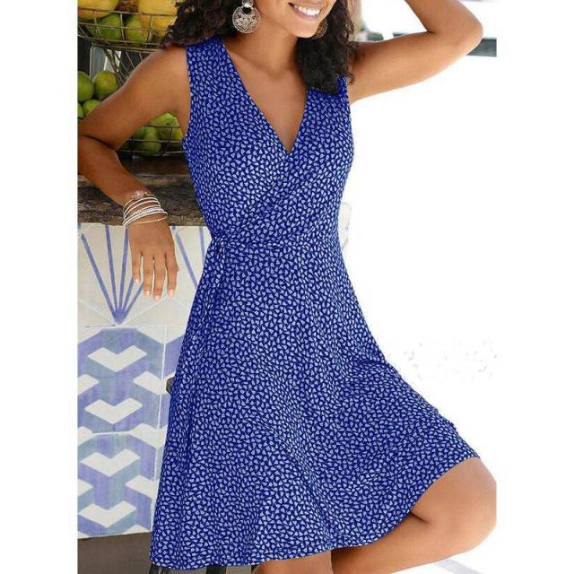 Polka Dot Dress Women V Neck Sleeveless Bandage Beach Dress Summer Bohemian Dresses For Women Plus Size Clothes S-5XL