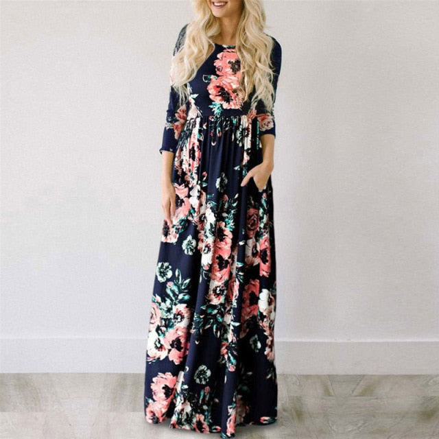 Floral Print Maxi Dress White Boho Beach Dress Women Evening Party Long Dress Plus Size