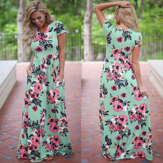 Floral Print Maxi Dress White Boho Beach Dress Women Evening Party Long Dress Plus Size