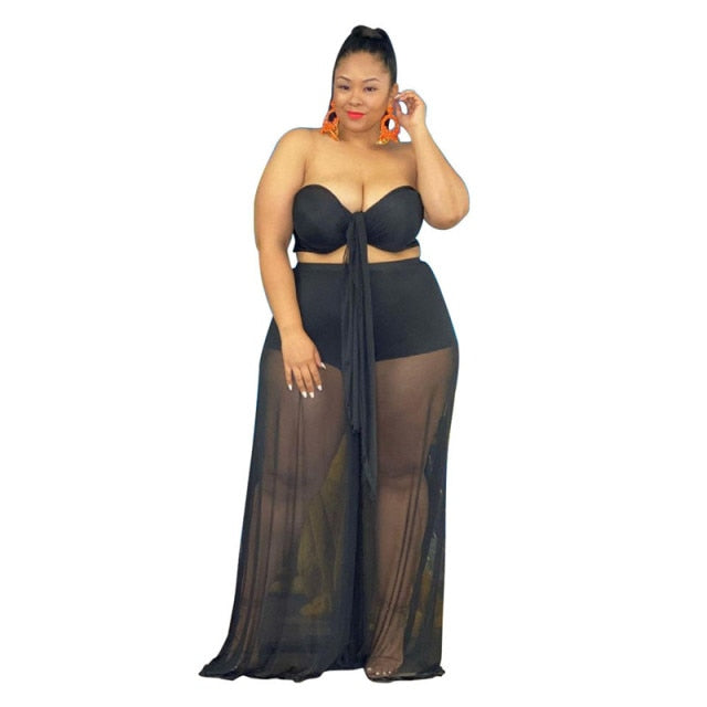 Plus Size Two Piece Set Summer Clothes Sexy Bra Top Maxi Skirt