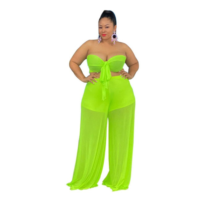 Plus Size Two Piece Set Summer Clothes Sexy Bra Top Maxi Skirt