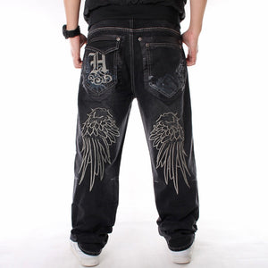 Man Loose Baggy Jeans Hiphop Skateboard Denim Pants Hip Hop Rap Male Black Trouses Big Size 30-46