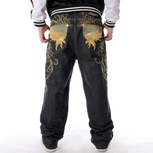 Man Loose Baggy Jeans Hiphop Skateboard Denim Pants Hip Hop Rap Male Black Trouses Big Size 30-46