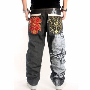 Man Loose Baggy Jeans Hiphop Skateboard Denim Pants Hip Hop Rap Male Black Trouses Big Size 30-46