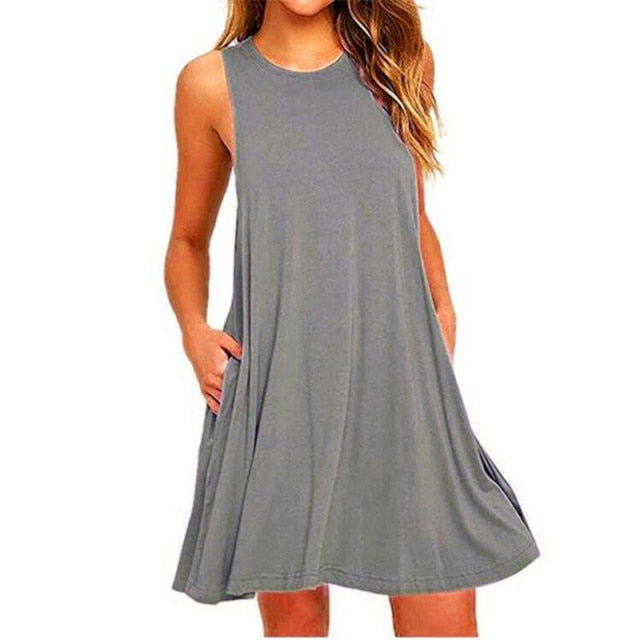 Women's Casual Swing T-Shirt Dresses Beach Cover Up With Pockets Plus Size Loose T-shirt Dress