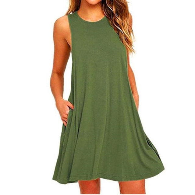 Women's Casual Swing T-Shirt Dresses Beach Cover Up With Pockets Plus Size Loose T-shirt Dress