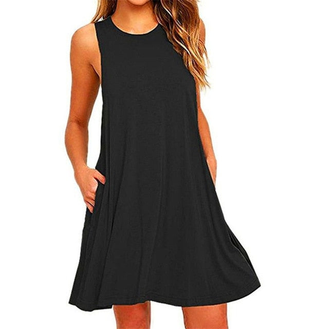 Women's Casual Swing T-Shirt Dresses Beach Cover Up With Pockets Plus Size Loose T-shirt Dress