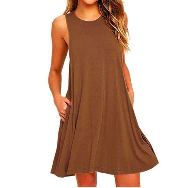Women's Casual Swing T-Shirt Dresses Beach Cover Up With Pockets Plus Size Loose T-shirt Dress