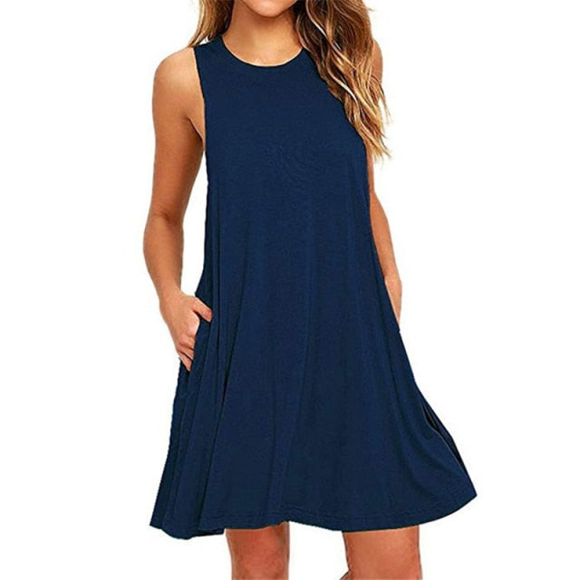 Women's Casual Swing T-Shirt Dresses Beach Cover Up With Pockets Plus Size Loose T-shirt Dress