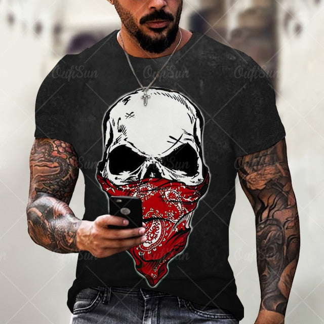 Men Street Skull Head 3D Printing Unisex Clothes Plus Size Comfortable Round Neck
