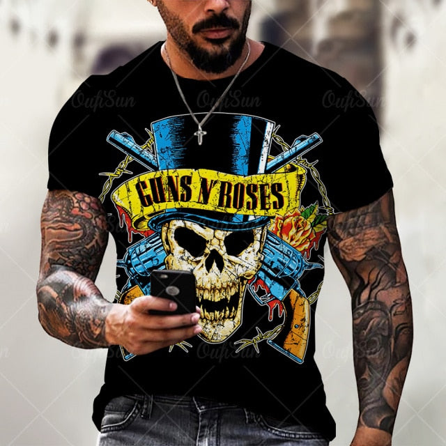 Men Street Skull Head 3D Printing Unisex Clothes Plus Size Comfortable Round Neck