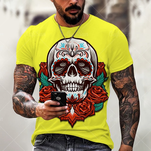 Men Street Skull Head 3D Printing Unisex Clothes Plus Size Comfortable Round Neck