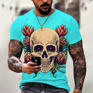 Men Street Skull Head 3D Printing Unisex Clothes Plus Size Comfortable Round Neck