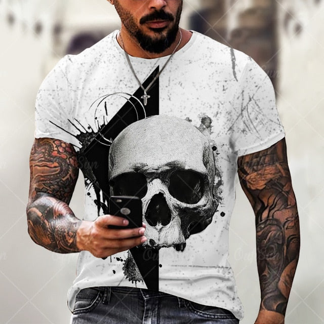 Men Street Skull Head 3D Printing Unisex Clothes Plus Size Comfortable Round Neck