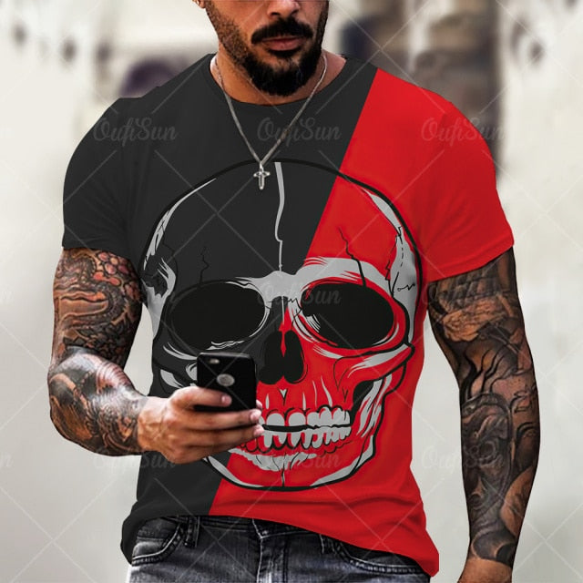 Men Street Skull Head 3D Printing Unisex Clothes Plus Size Comfortable Round Neck