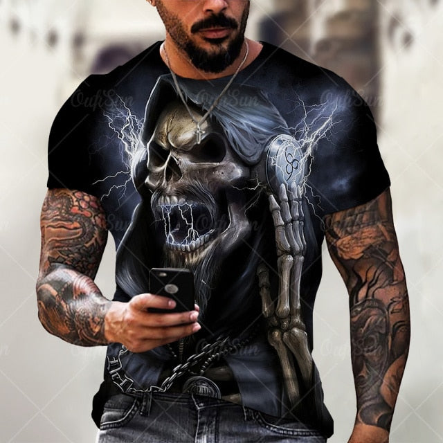 Men Street Skull Head 3D Printing Unisex Clothes Plus Size Comfortable Round Neck