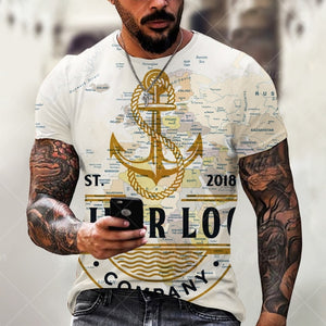 Boat Anchor Print MenT Shirt O-Neck Short Sleeve Casual Loose T-Shirt Plus Size