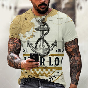 Boat Anchor Print MenT Shirt O-Neck Short Sleeve Casual Loose T-Shirt Plus Size