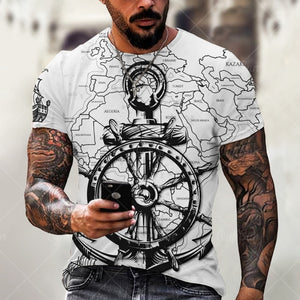 Boat Anchor Print MenT Shirt O-Neck Short Sleeve Casual Loose T-Shirt Plus Size