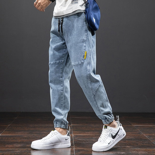 Casual Baggy Men Denim Joggers Streetwear Harem Pants Jeans Trousers Big Size