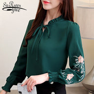 Plus Size Women Tops Floral Embroidery Chiffon Blouse Shirt Fashion Womens Tops And Blouses 2021 Long Sleeve Women Shirt 1645 50