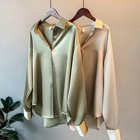 Silk Shirt Vintage Blouse Women Sheer Top Women Longsleeve Dress Shirt Plus Size Woman Overshirt