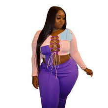 Load image into Gallery viewer, Plus Size Two Piece Set Ladies Fall Sexy Outfit Long Sleeve Crop Top and Pants Sets