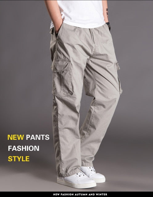 Big size Size Autumn Winter Men Cargo Pants Cotton Pocket