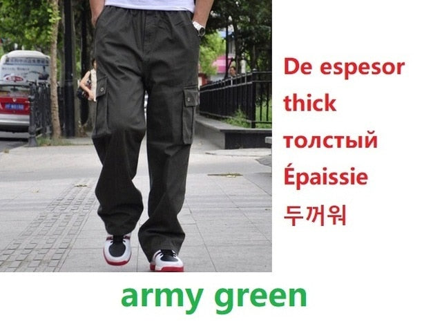 Big size Size Autumn Winter Men Cargo Pants Cotton Pocket