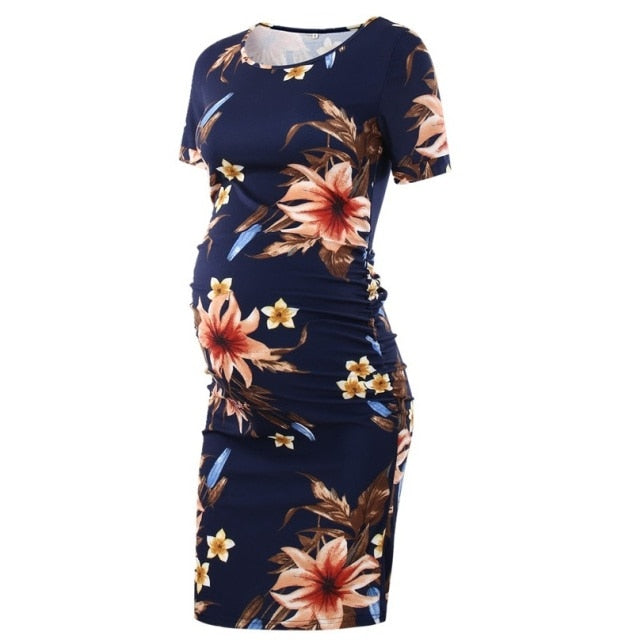 Maternity Women Side Ruched Clothes Bodycon Photography Casual Short Sleeve Wrap Baby Showers Plus Size S-XL