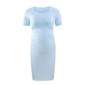 Maternity Women Side Ruched Clothes Bodycon Photography Casual Short Sleeve Wrap Baby Showers Plus Size S-XL