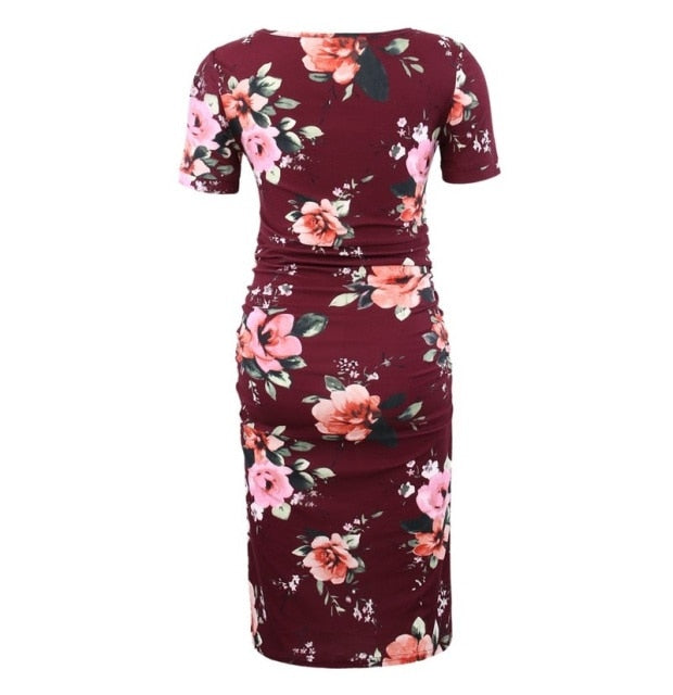 Maternity Women Side Ruched Clothes Bodycon Photography Casual Short Sleeve Wrap Baby Showers Plus Size S-XL