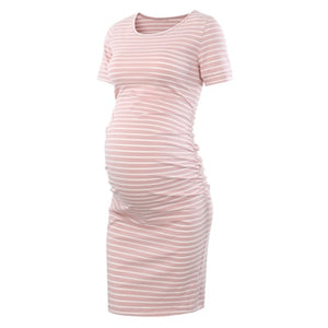 Maternity Women Side Ruched Clothes Bodycon Photography Casual Short Sleeve Wrap Baby Showers Plus Size S-XL