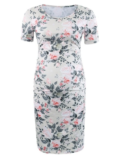 Maternity Women Side Ruched Clothes Bodycon Photography Casual Short Sleeve Wrap Baby Showers Plus Size S-XL