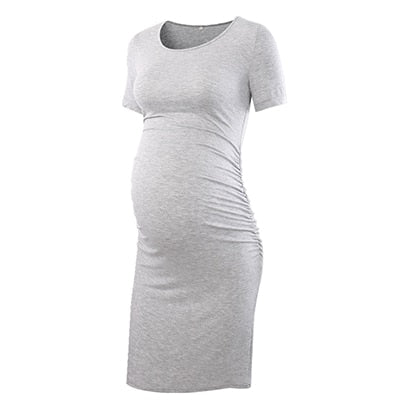 Maternity Women Side Ruched Clothes Bodycon Photography Casual Short Sleeve Wrap Baby Showers Plus Size S-XL