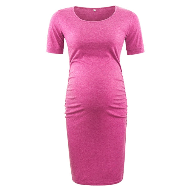 Maternity Women Side Ruched Clothes Bodycon Photography Casual Short Sleeve Wrap Baby Showers Plus Size S-XL