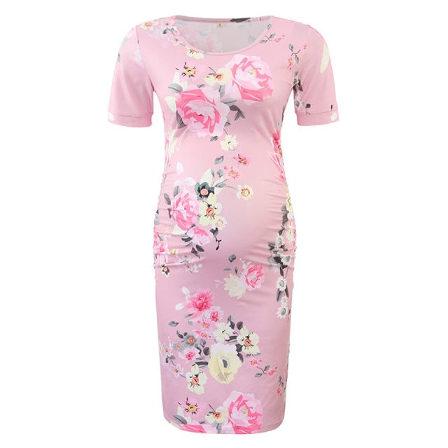 Maternity Women Side Ruched Clothes Bodycon Photography Casual Short Sleeve Wrap Baby Showers Plus Size S-XL