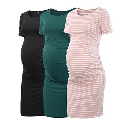 Maternity Women Side Ruched Clothes Bodycon Photography Casual Short Sleeve Wrap Baby Showers Plus Size S-XL