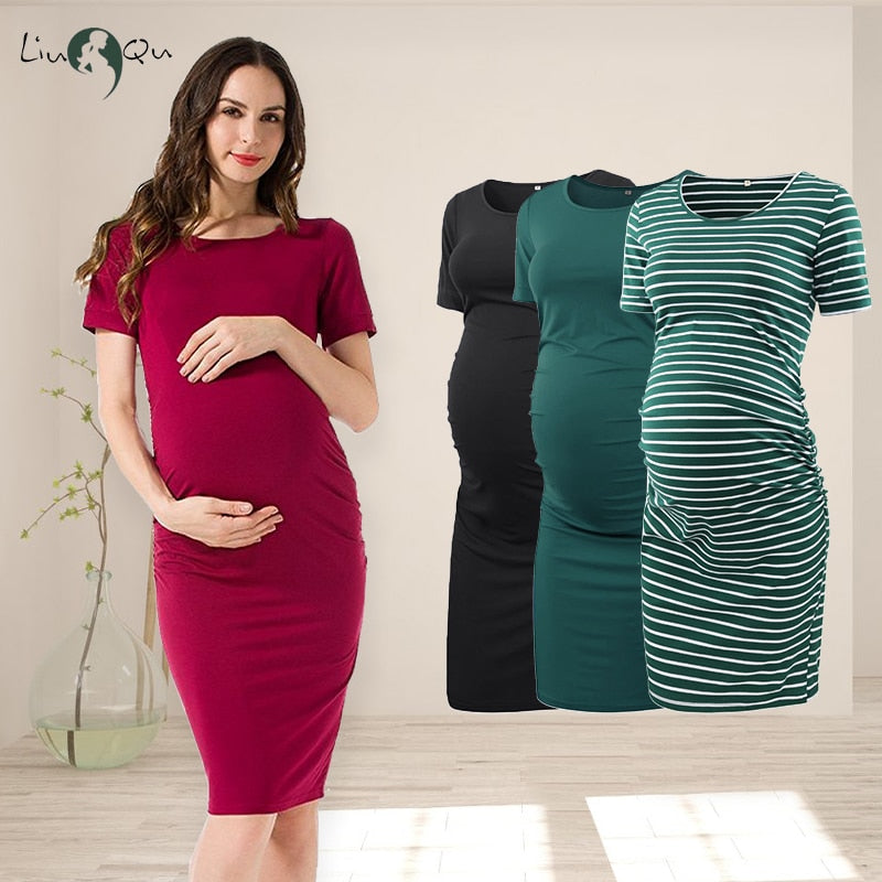 Maternity Women Side Ruched Clothes Bodycon Photography Casual Short Sleeve Wrap Baby Showers Plus Size S-XL