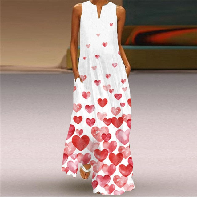 Women Plus Size Dress 5XL Sexy V Neck Floral Leaves Print Boho Beach Dress Pockets A Line Loose Chiffon Long Maxi Party Dresses