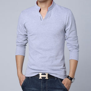 Polo Men Leisure Stand Collar Long Sleeve V Neck Polo Shirts Big Size S-7XL Male Top