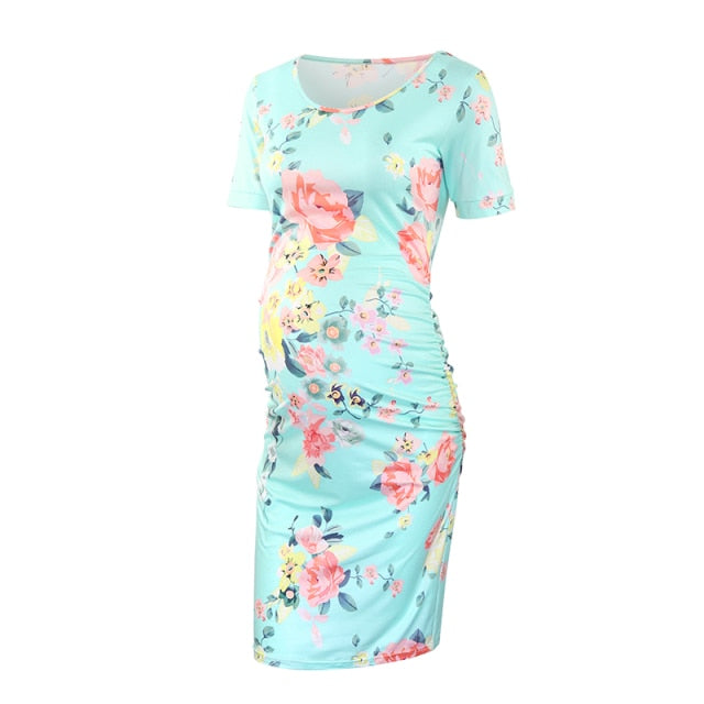 Maternity Women Side Ruched Clothes Bodycon Photography Casual Short Sleeve Wrap Baby Showers Plus Size S-XL