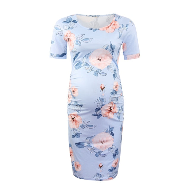 Maternity Women Side Ruched Clothes Bodycon Photography Casual Short Sleeve Wrap Baby Showers Plus Size S-XL