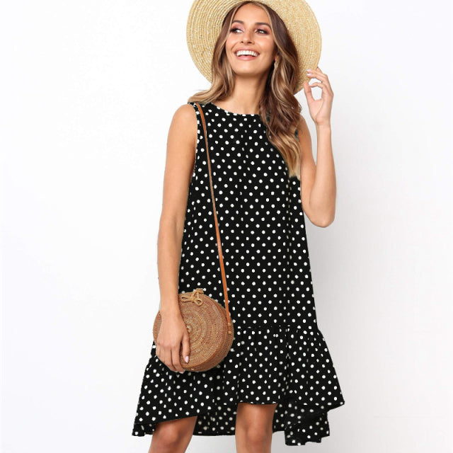 Lossky Women Summer Dress Polka Dot Chiffon Sleeveless Beach Mini Casual