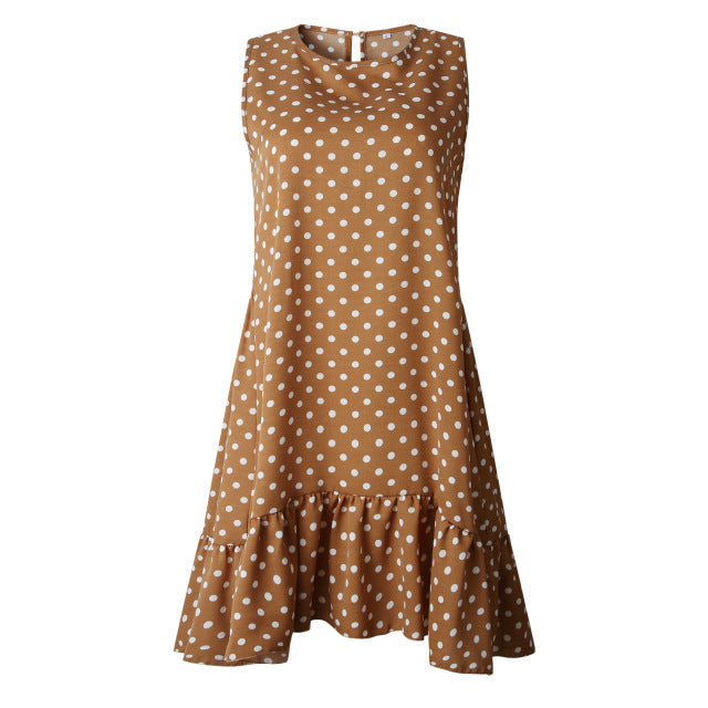 Lossky Women Summer Dress Polka Dot Chiffon Sleeveless Beach Mini Casual
