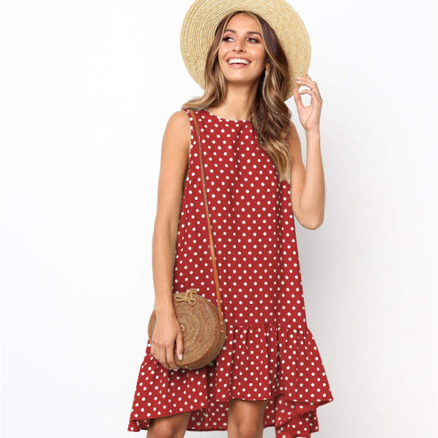 Lossky Women Summer Dress Polka Dot Chiffon Sleeveless Beach Mini Casual