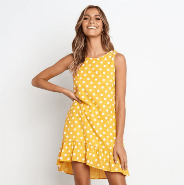Lossky Women Summer Dress Polka Dot Chiffon Sleeveless Beach Mini Casual