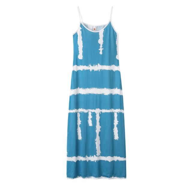 Plus Size Large Stripe Printing Dresses Women Casual Loose Strap Dress Colors Summer Sexy Boho Bow Camis Party Maxi Dress Robe